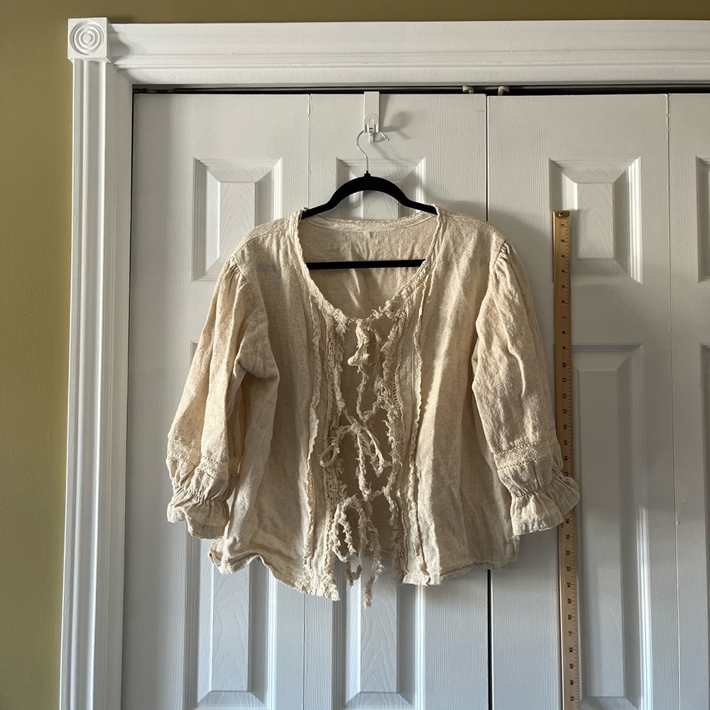 Boho Linen Tie Blouse
